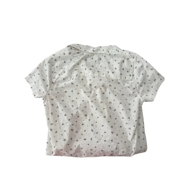Gilly Hicks Sleep Pajama Top Large White Floral Swiss Dot 100% Cotton Button - Image 8
