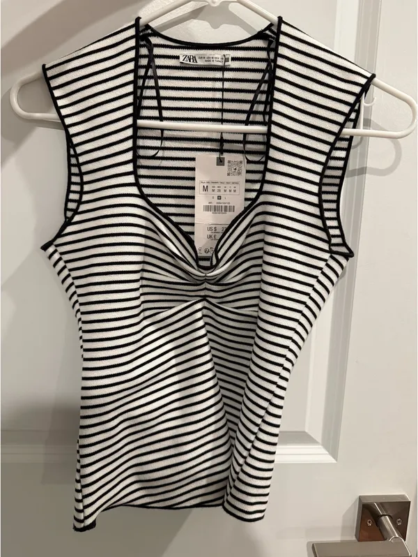 Zara striped navy and blue top - Image 3