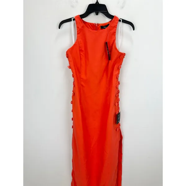 Lulus Masterfully Mod Bright Orange Side Button Midi Dress Cutout Large NWT - Image 6