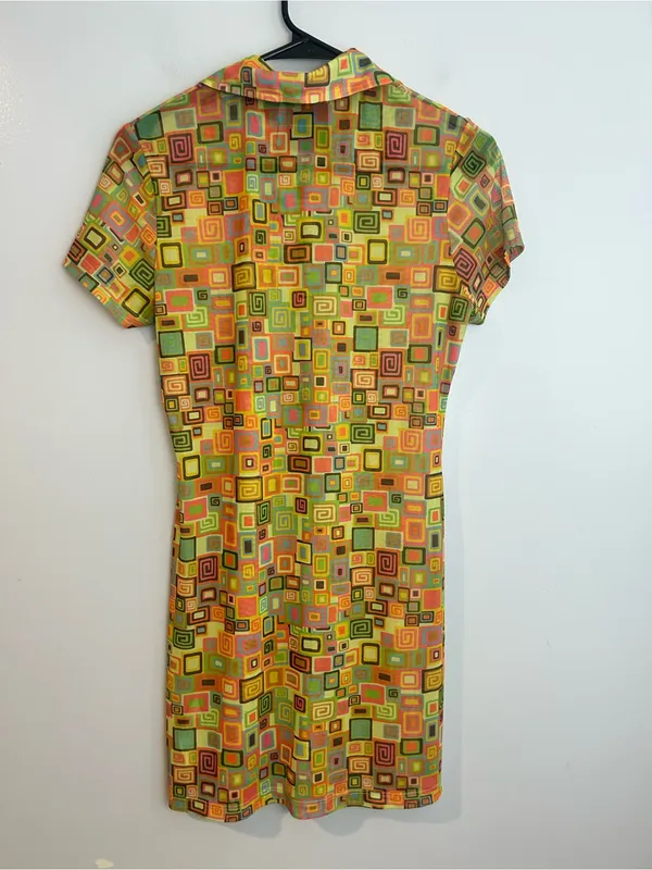 NWT Raggesd Priest Colorful Retro Square Button Down Mesh Shirt Mini Dress 12 - Image 10