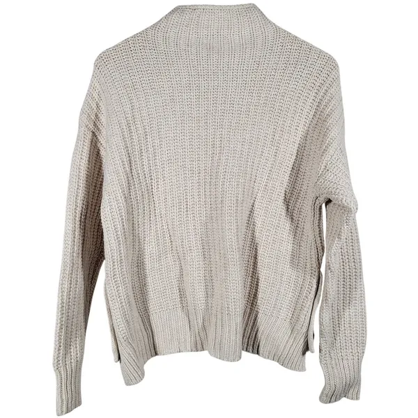 Madewell Women S Beige Chunky Knit‎ Mock Neck Button Side Wool Cotton Sweater - Image 2