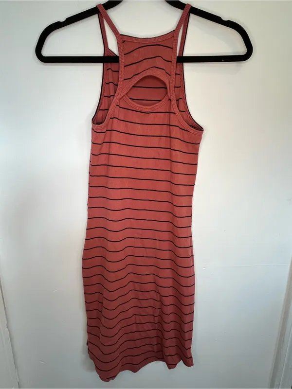 90s Y2K Grunge Mudd Striped Rust Ribbed Halter Bodycon Mini Dress Size Small - Image 2