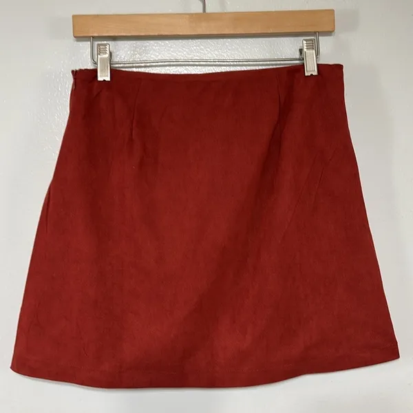 Miami Boho Embroidered Rust Red Faux Suede Mini Skirt Size M - Image 5
