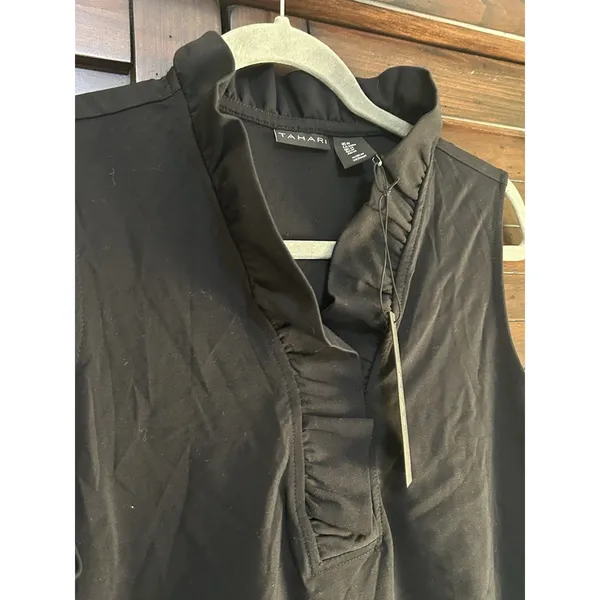 NWT TAHARI Black Sleeveless Blouse Sz Med Classic Staple Career Party Versatile - Image 4
