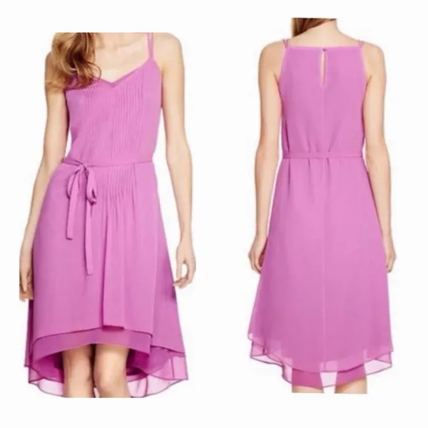 NWT White House Black Market 14 Pink Pleated Chiffon Midi Dress Hi Low Formal - Image 2