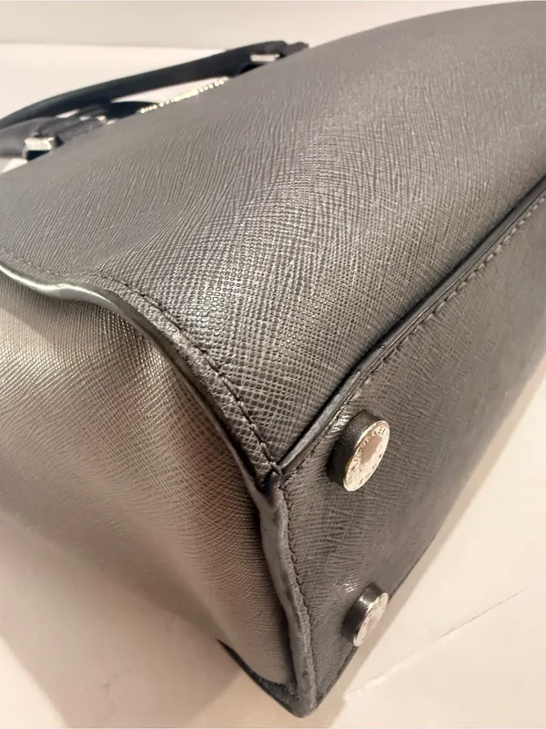 Michael Kors Gray & Black Saffiano Leather Medium Satchel - Image 7