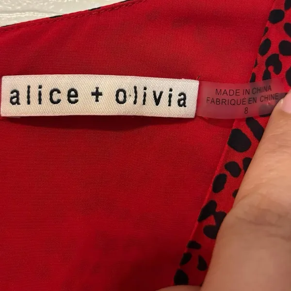 Alice + Olivia Red Cocktail Flare Leopard Long Sleeve Mini Dress Size 8 - Image 3