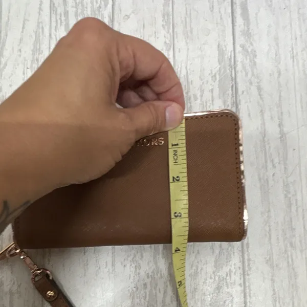 Michael Kors Brown Zip-Around Wristlet Wallet w/ Logo, Wrist Strap, Card Slots - Image 8