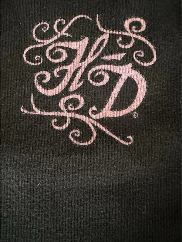Harley Davidson Womens Small Black Ribbed Tank Top Pink Graphic Rhinestones Y2K - Image 9