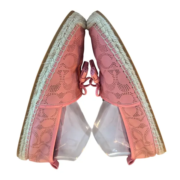 Coach Pink Perforated Leather Signature C Espadrille Flats with‎ Tassels - Image 3
