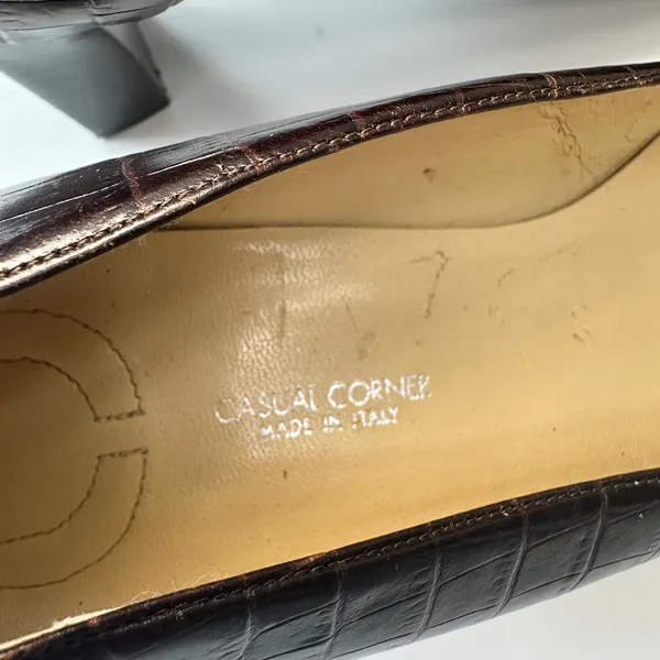 Vintage Casual Corner Brown Leather‎ Pumps Block Heel Square Toe Classic Size 7M - Image 7