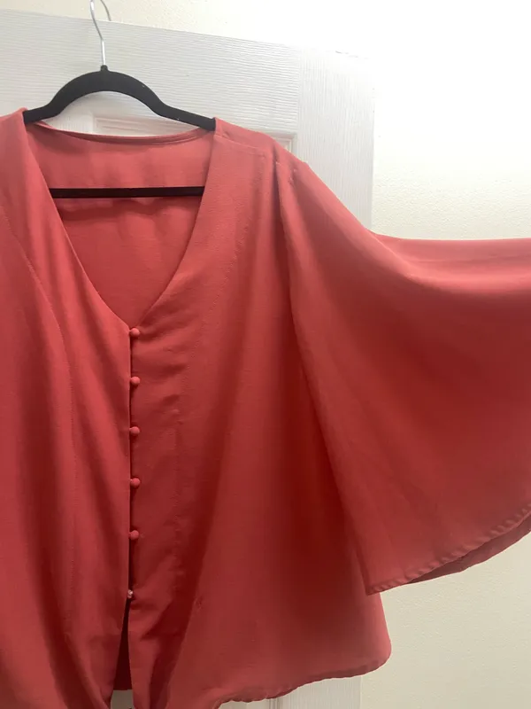 Plus Size V-Neck Tie-Front Blouse in Terracotta - Image 3