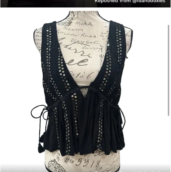Anthropologie Black Sequin Embellished Top - Image 3