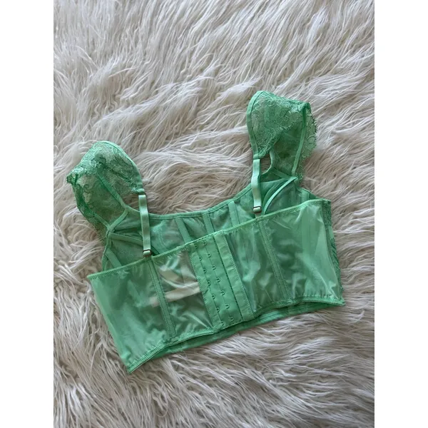 Victoria’s Secret Boho Floral Embroidery Cap Sleeve Corset Top Clueless Green M - Image 8