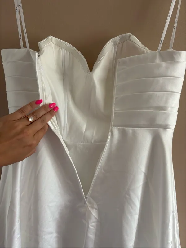 Lulus Khalida White Satin Pleated Strapless Gown Size Medium Bridal Wedding - Image 9