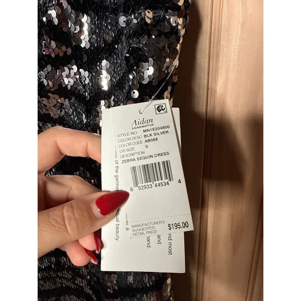 NWT AIDAN MATTOX Black Sequin Zebra Animal Bodycon Mini Dress Square Neck Size 0 - Image 5