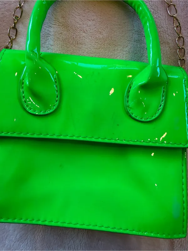 Neon Green Mini Crossbody Bag with Gold Chain - Image 6