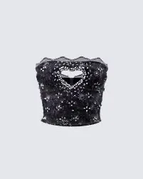Finesse Love Hand Beaded Rhinestone Black Corset Top - Image 2
