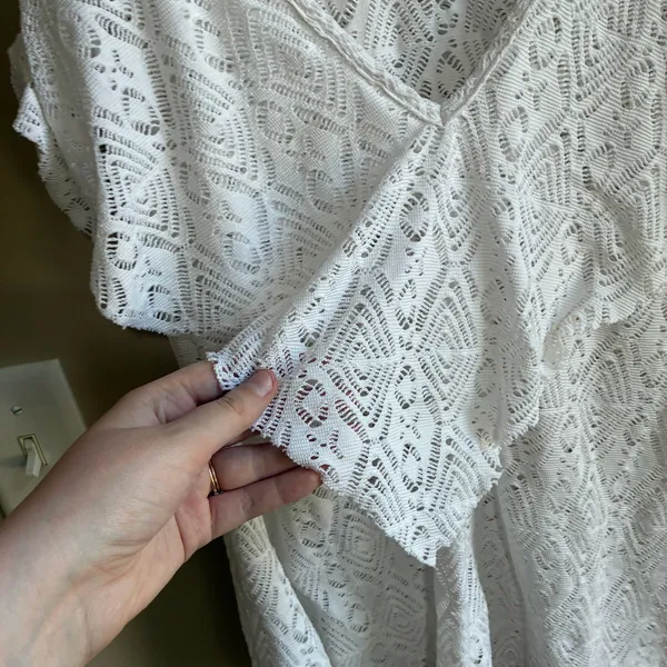 Roxy open back sheer white lacy minidress swimsuit coverup women's size medium - Image 6