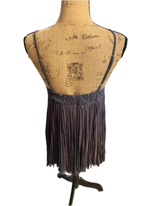 POL Lace Fringe Bohemian Tank Top / Dress Size S Gray - Image 4