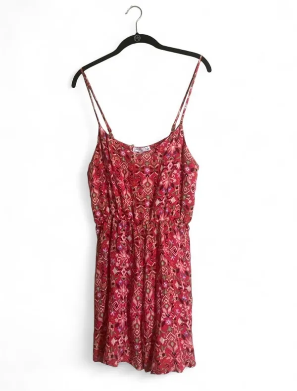 Active USA Romper Sz L Red Printed Spaghetti Adjustable Strap Elastic Waist - Image 4