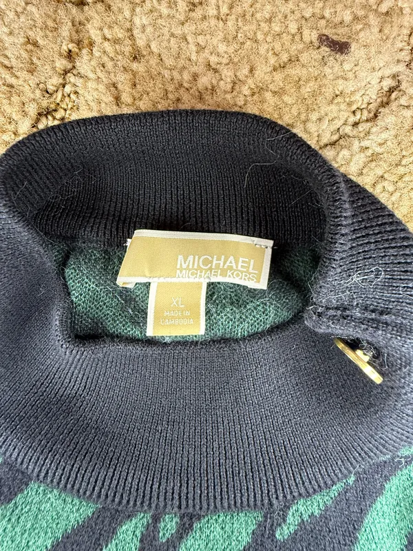 MICHAEL Michael Kors XL Green Zebra Knit Gold Button Sweater Top - Image 5