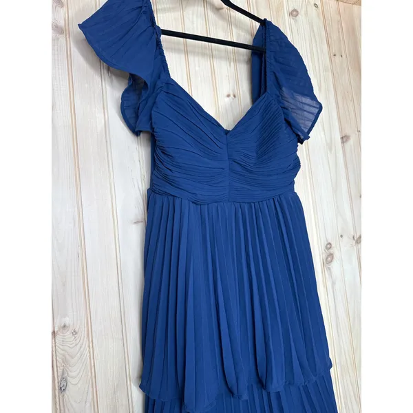 NWT Lulus Notorious Charm Navy Blue Pleated Flutter Sleeve Maxi Dress Gala Sz L - Image 4
