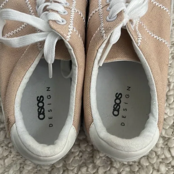 Asos Design Women's‎ Lace Up Embroidered Platform Canvas Sneaker Shoes Pale Pink - Image 4