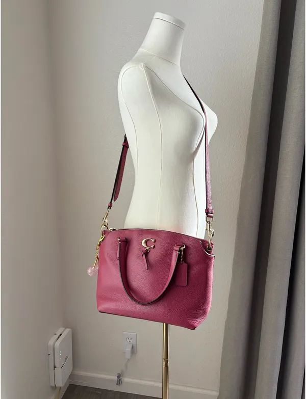 Coach Pink Remi Satchel Pebbled Leather Crossbody Shoulder Bag - Image 3