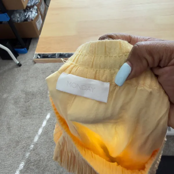 Monday‎ Women 100% Linen Pants P Yellow Wide Leg Gauze Summer Resort Vacation - Image 7