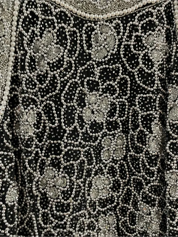 Adrianna Papell Vintage 100% Silk Beaded High Neck Maxi Dress Size 14 - Image 4