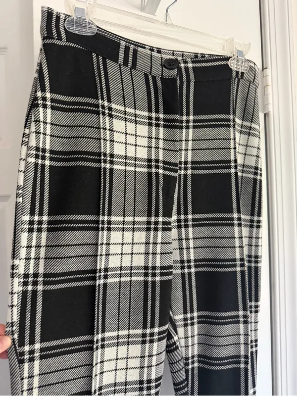 Free People Carnaby Plaid Pants Black White High Rise Skinny Size 8 - Image 3