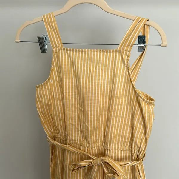 Copper Key Yellow White Striped Jumpsuit Womens Large Wide Leg Smocked Tie Waist - Image 2