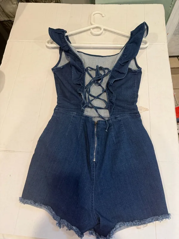Denim Blvd Los Angeles Ruffle Strappy Denim Romper - Image 7