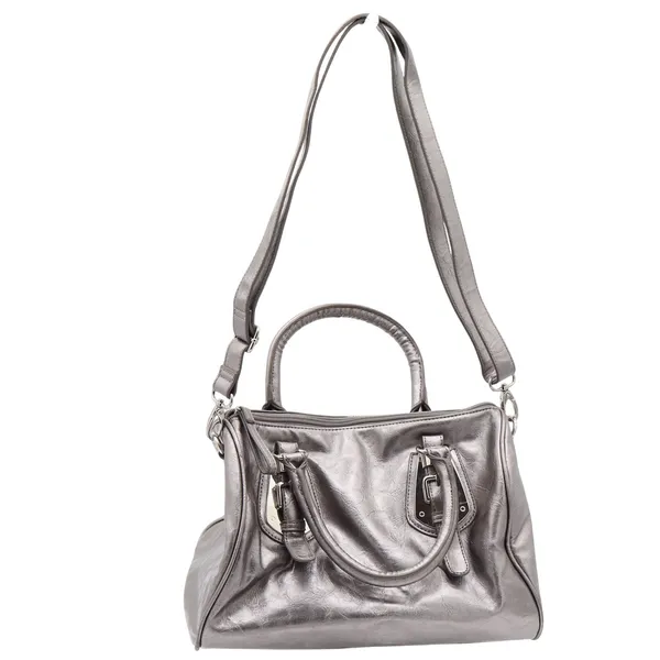 Unbranded Satchel Women Medium Pewter Metallic Crossbody Buckle Silver Excellent - Image 2