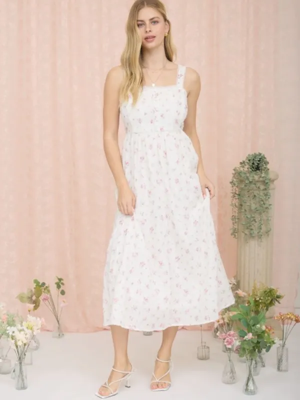 Floral Stripe Clip Dot Sleeveless Maxi Dress Medium - Image 5