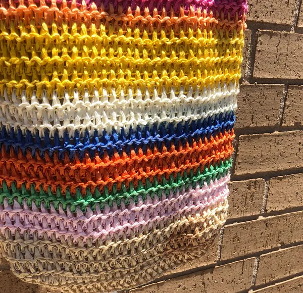 Raffia boho bohemian basket wicker straw neutral rainbow shoulder tote bag purse - Image 4