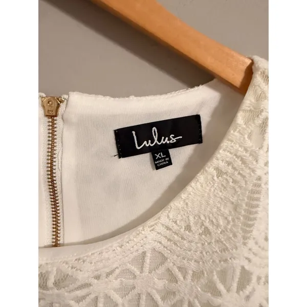 Lulus Lace Shift Dress‎ Womens XL White Geometric Crochet Short Sleeve Mini New - Image 5