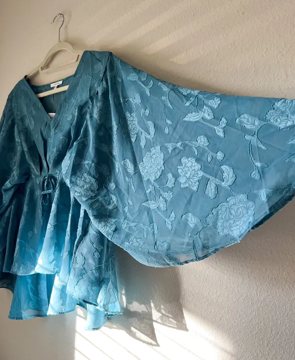 Maurice's NWT Turquoise Blue Whimsical Sheer Floral Blouse - Image 4