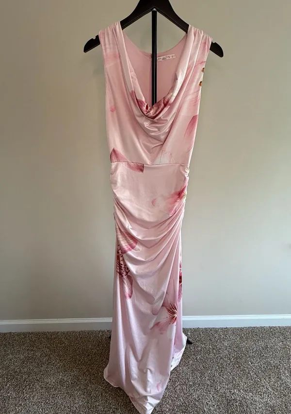 One and Only‎ Collective Pink Floral Cowl Neck Ruched Maxi Dress-S - Image 2