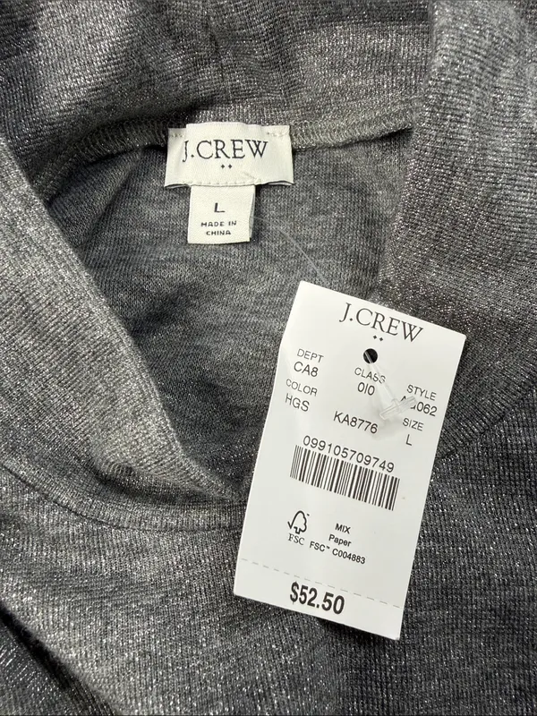 J. Crew NWT Heather Gray Silver Metallic Lurex Mock Neck Puff Long Sleeve Top - Image 6