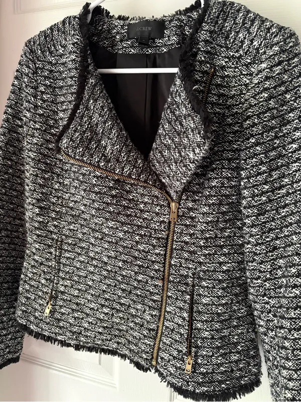 J. Crew Tweed Moto Jacket Fringe Hem zip 9% wool size 4 - Image 3