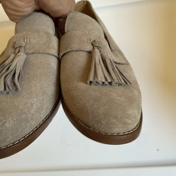 Franco Sarto Hadden Suede Taupe Loafers With Tassels Neutral Preppy Gray 7.5 - Image 7