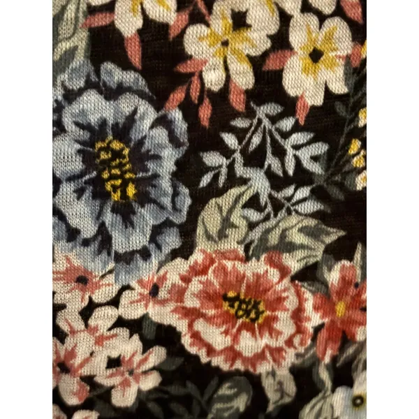 LOFT Women Floral Linen Blend V-Neck Henley Cap Sleeve Knit Top Multi Color M - Image 2