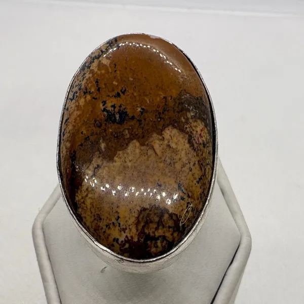 Vintage‎ Sterling Silver 925 Picture Jasper Oval Statement Ring Size 7 13.58g - Image 2