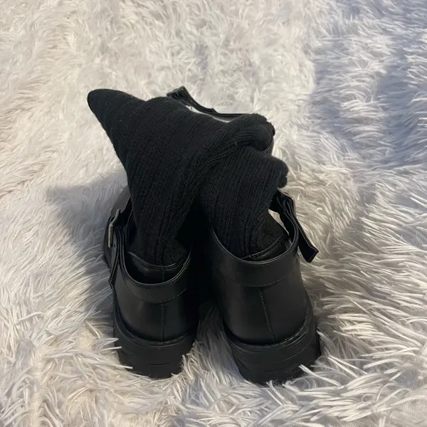 Kawaii Black Knitted socks belted Boots - Image 4