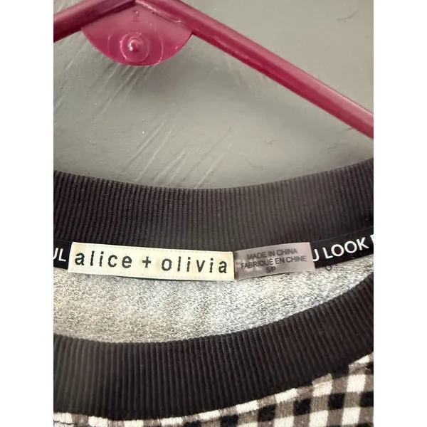 Alice +‎ Olivia Womens Gingham Checkered Sweatshirt Black White Preppy Small - Image 4