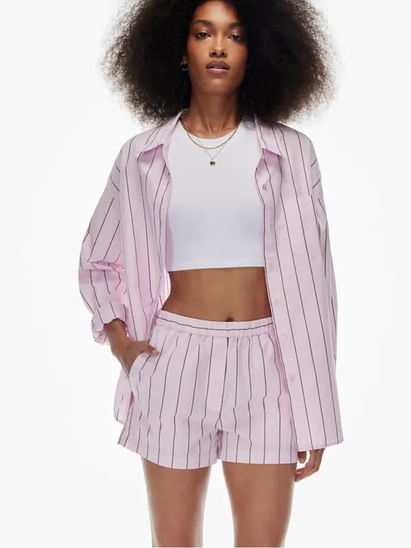 Wilfred Free Breeze 5” Bailey Lilac Pink Pinstripe Organic Pullon Shorts S - Image 4