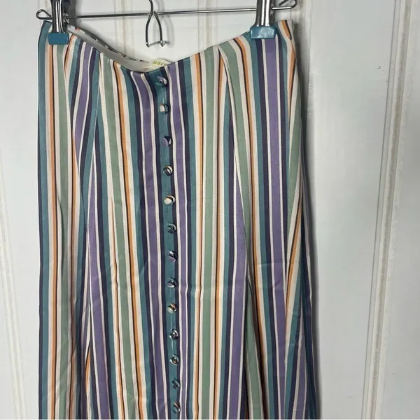 Maeve Anthropologie Freya Satin Multi Stripe Button Front Midi Skirt Xs/0 349 - Image 2