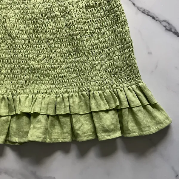 Faithfull The Brand Cette Linen Smocked Mini Dress lime Green Size 4 Coquette - Image 8